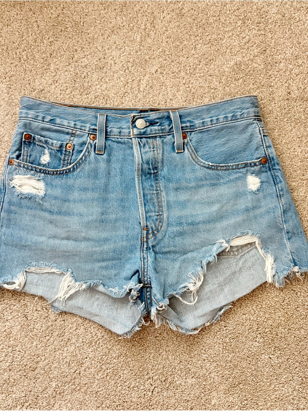 Levi's Light Blue Distressed Denim Cutoff Shorts